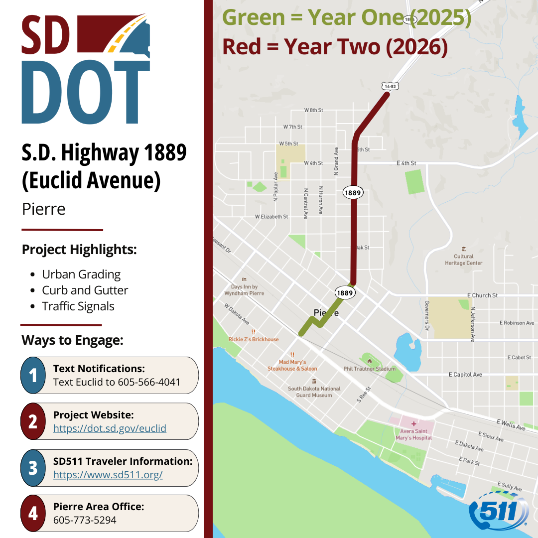 Euclid Ave in Pierre Construction Map