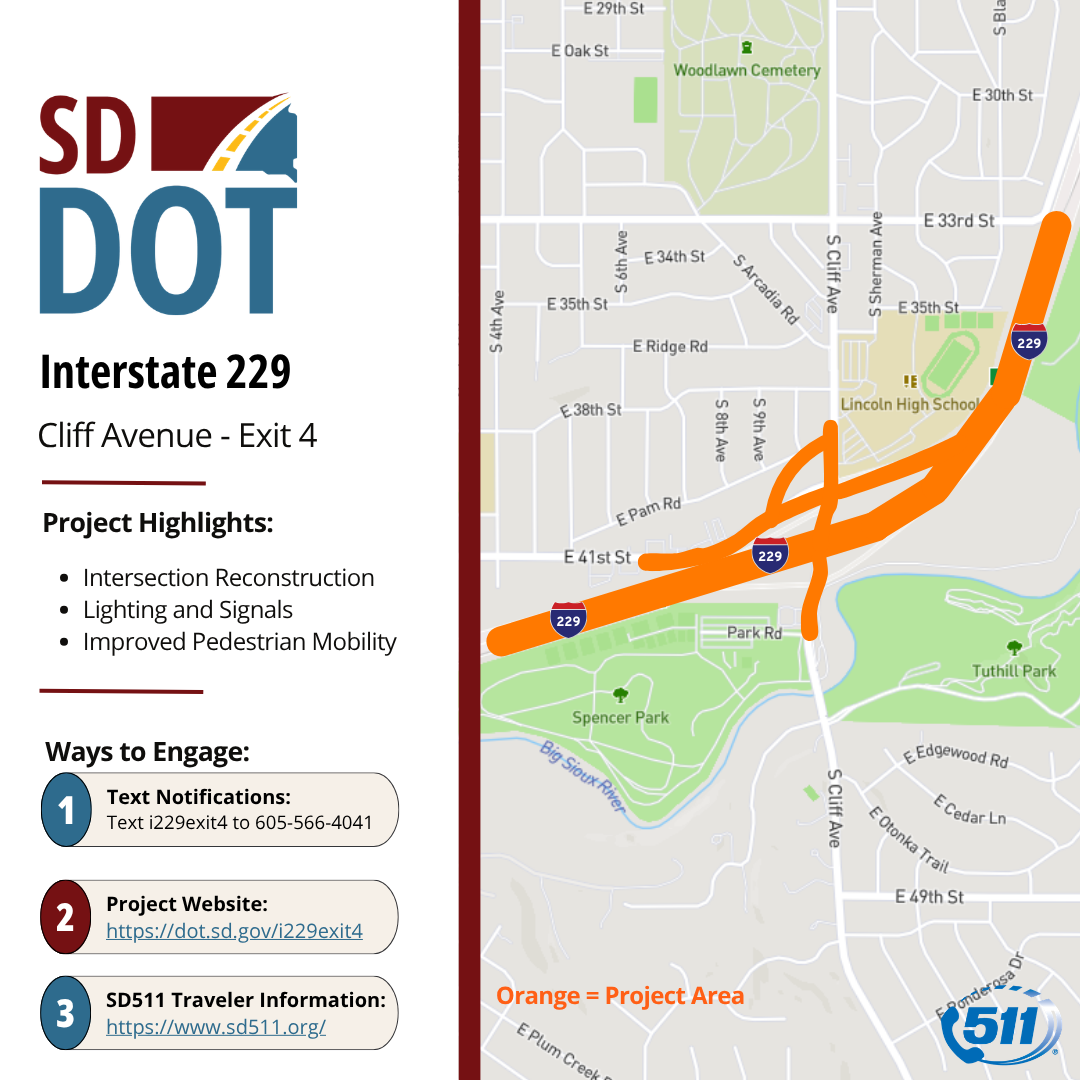 Cliff ave and I-229 construction project location map.