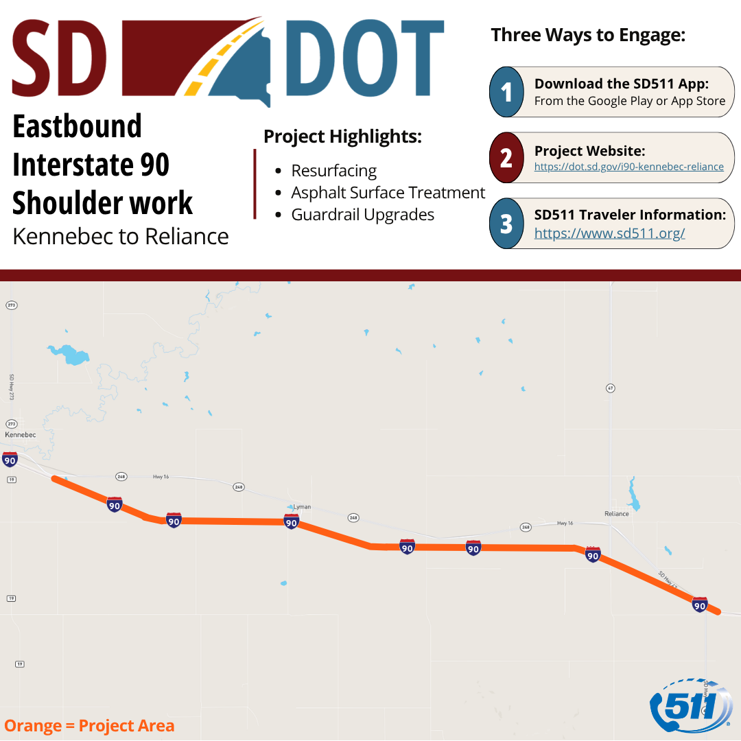 I90 Kennebec to Reliance location map