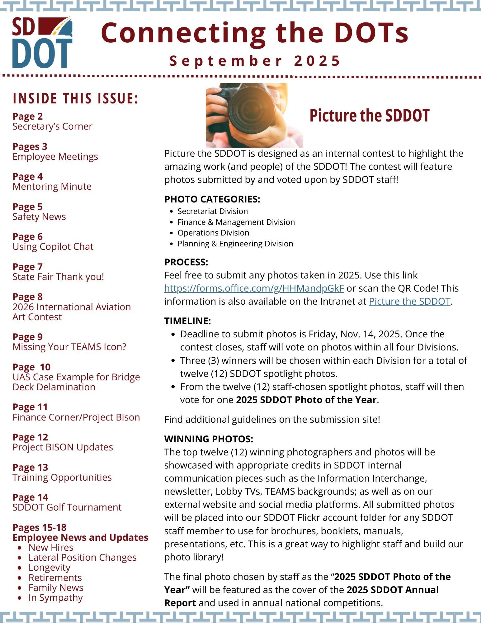August 2025 SDDOT Newsletter Cover Page